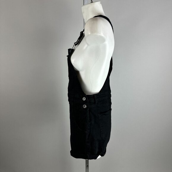 Modcloth Womens Overall Shorts Black Cuffed Hem Adjustable Straps Pockets Medium - Picture 3 of 5